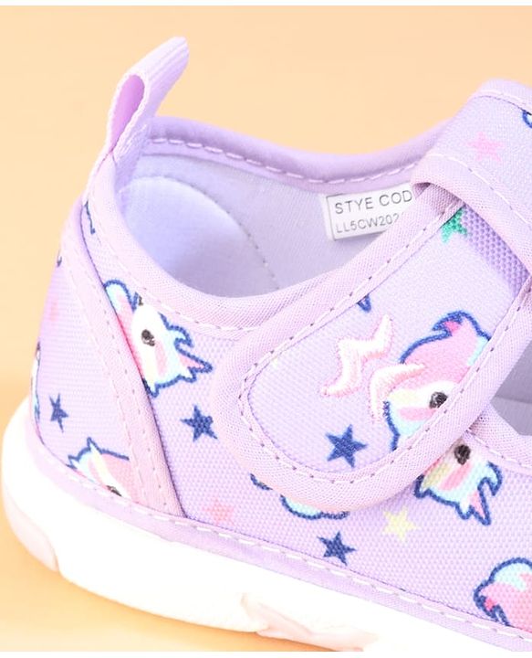 Cute Walk by Babyhug Velcro Closure Casual Shoes With Unicorn Print - Purple