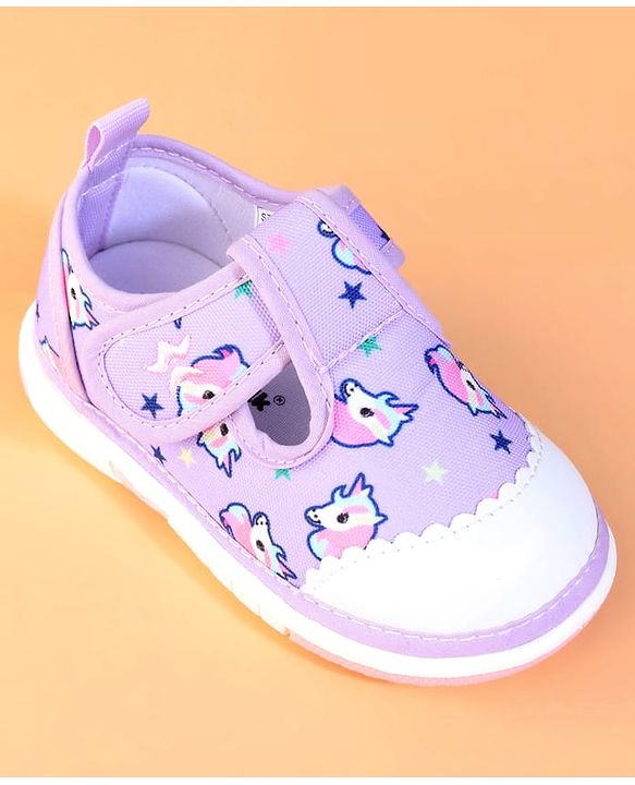 Cute Walk by Babyhug Velcro Closure Casual Shoes With Unicorn Print - Purple
