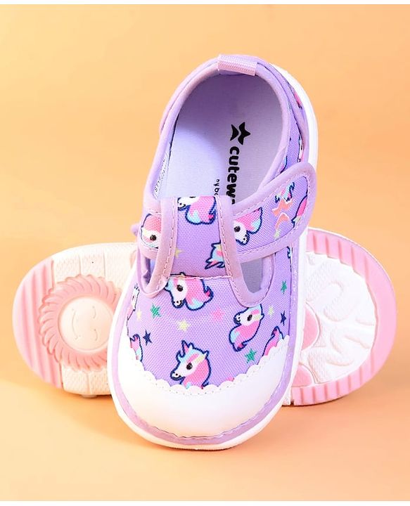 Cute Walk by Babyhug Velcro Closure Casual Shoes With Unicorn Print - Purple