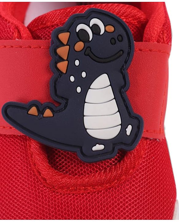 Cute Walk by Babyhug Velcro Closure Sneaker with Dino Applique - Red