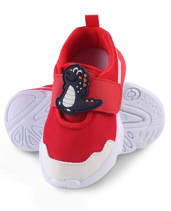 Cute Walk by Babyhug Velcro Closure Sneaker with Dino Applique - Red