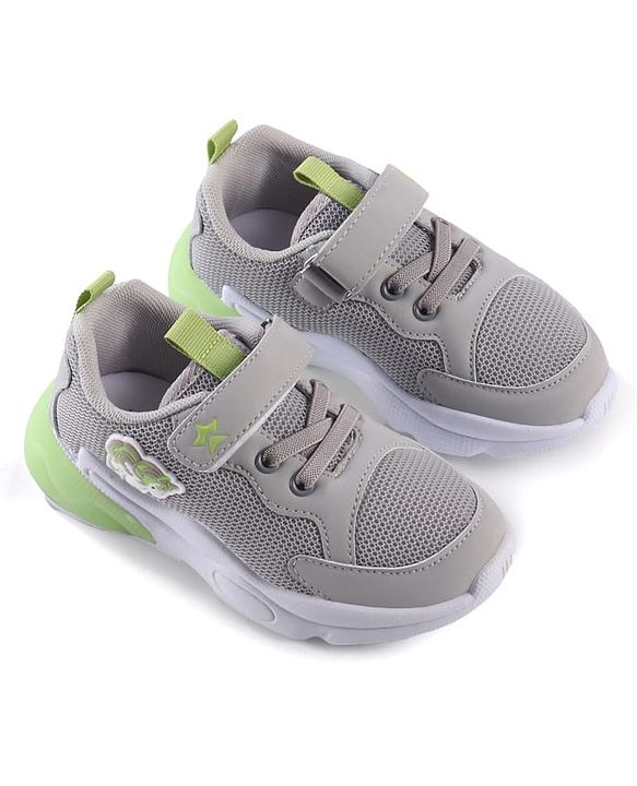 Cute Walk by Babyhug Sneaker Shoes With Animal Applique & Velcro Closure - Grey