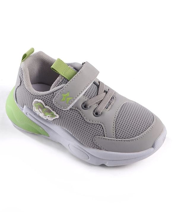 Cute Walk by Babyhug Sneaker Shoes With Animal Applique & Velcro Closure - Grey