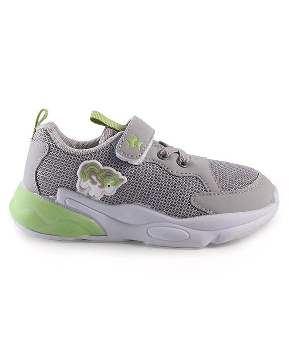 Cute Walk by Babyhug Sneaker Shoes With Animal Applique & Velcro Closure - Grey