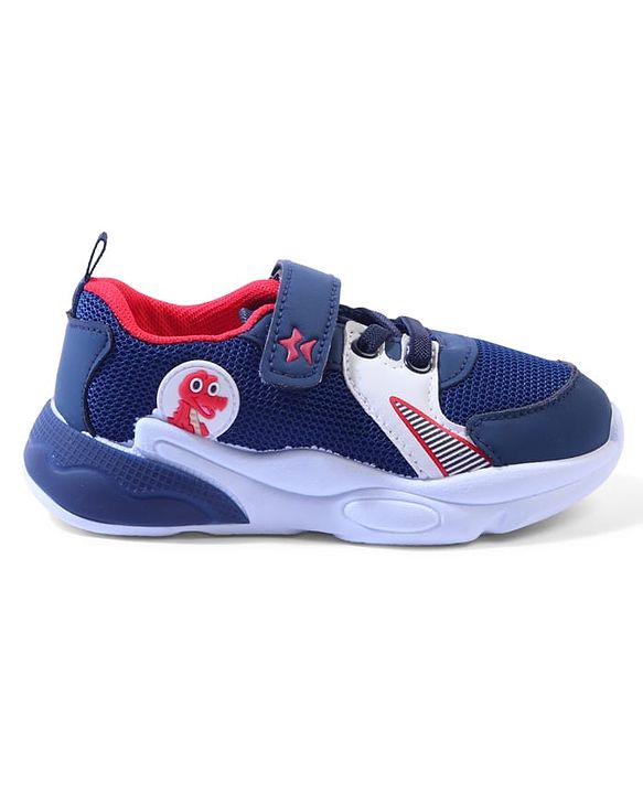 Cute Walk by Babyhug Velcro Closure Sneakers with Dino Applique - Blue