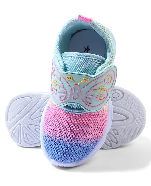 Cute Walk by Babyhug Velcro Closure Sneaker with Butterfly Design - Sea Green
