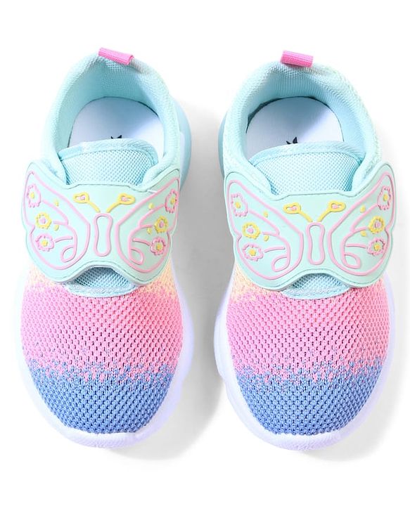 Cute Walk by Babyhug Velcro Closure Sneaker with Butterfly Design - Sea Green