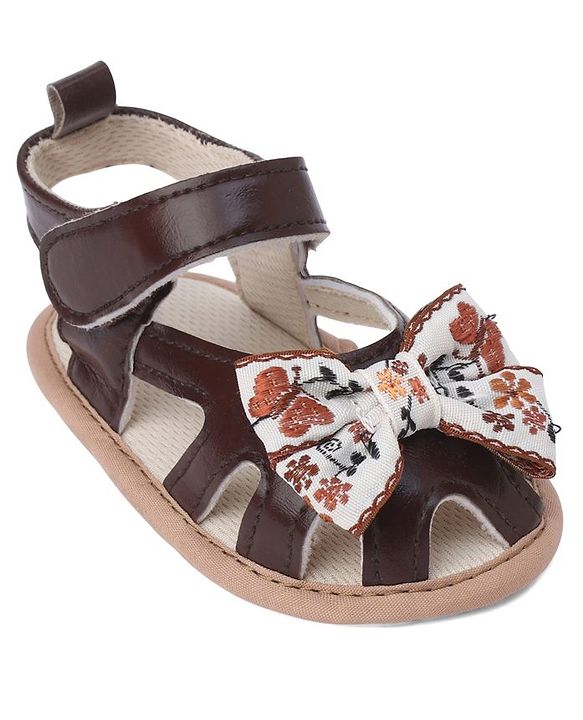 Cute Walk by Babyhug Booties With Bow Applique & Velcro Closure - Brown