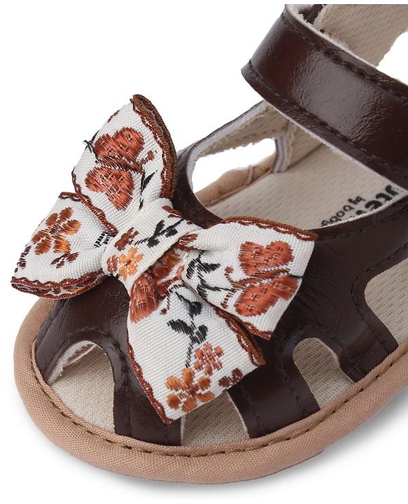 Cute Walk by Babyhug Booties With Bow Applique & Velcro Closure - Brown
