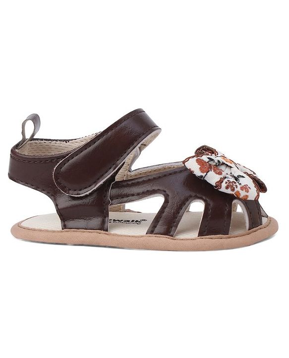 Cute Walk by Babyhug Booties With Bow Applique & Velcro Closure - Brown