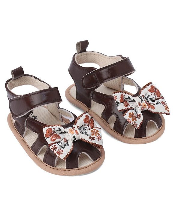 Cute Walk by Babyhug Booties With Bow Applique & Velcro Closure - Brown