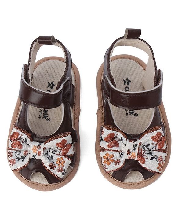 Cute Walk by Babyhug Booties With Bow Applique & Velcro Closure - Brown