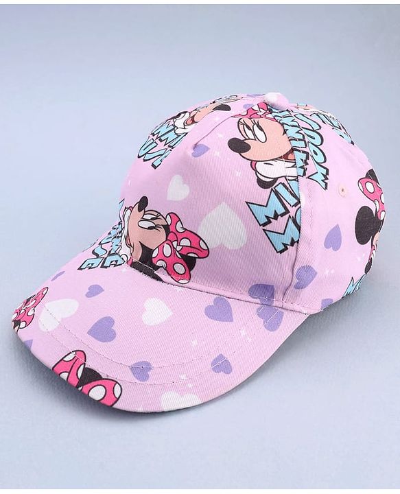 Babyhug Disney Cotton Woven Summer Cap With Minnie Mouse Print Pink - Diameter 16 cm