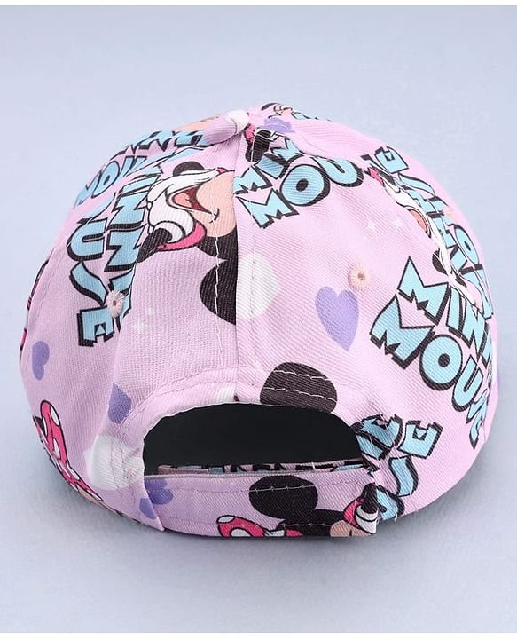 Babyhug Disney Cotton Woven Summer Cap With Minnie Mouse Print Pink - Diameter 16 cm
