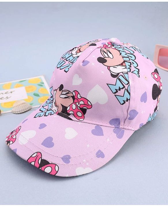 Babyhug Disney Cotton Woven Summer Cap With Minnie Mouse Print Pink - Diameter 16 cm