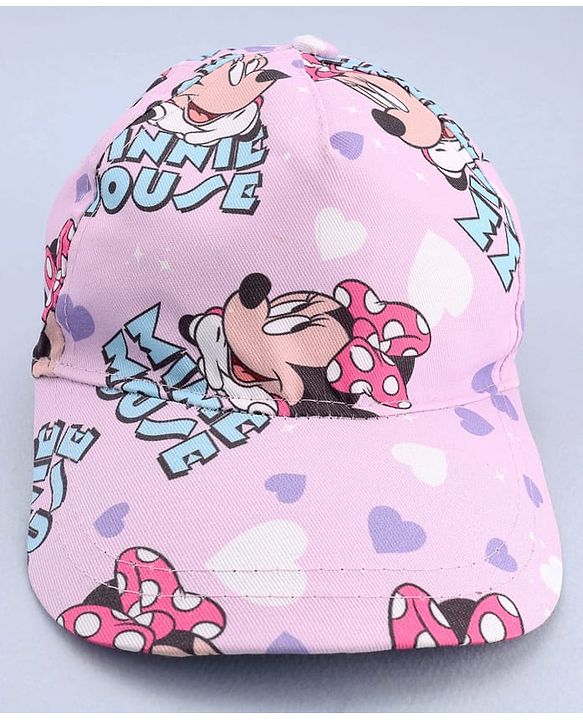 Babyhug Disney Cotton Woven Summer Cap With Minnie Mouse Print Pink - Diameter 16 cm
