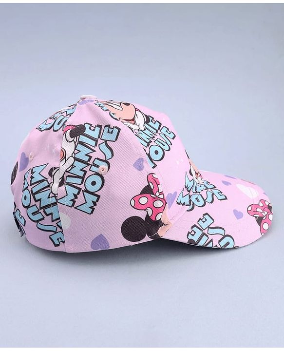 Babyhug Disney Cotton Woven Summer Cap With Minnie Mouse Print Pink - Diameter 16 cm