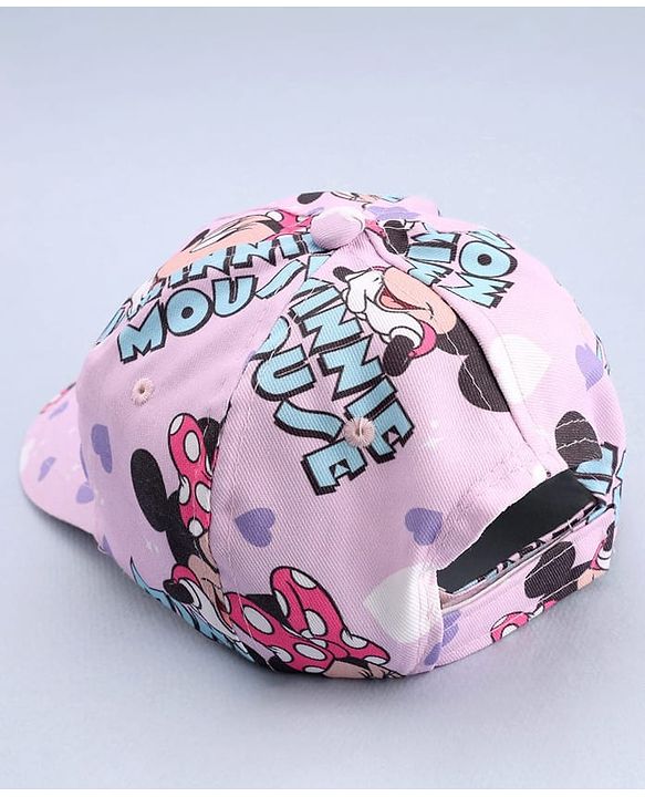 Babyhug Disney Cotton Woven Summer Cap With Minnie Mouse Print Pink - Diameter 16 cm