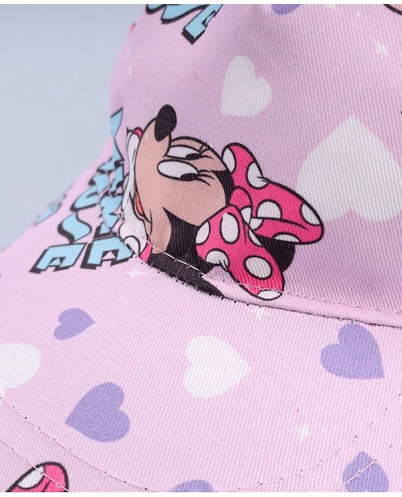 Babyhug Disney Cotton Woven Summer Cap With Minnie Mouse Print Pink - Diameter 16 cm