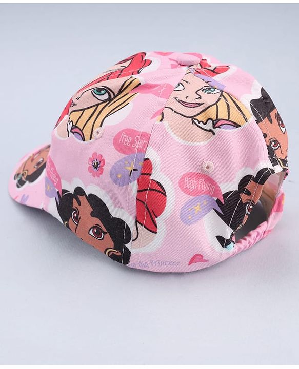 Babyhug Disney Cotton Woven Summer Cap With Disney Princess Print Pink - Diameter 15 cm