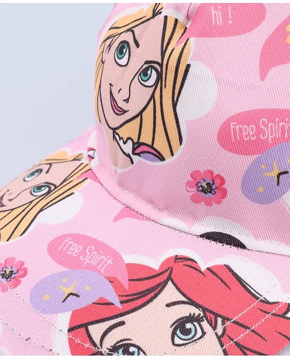 Babyhug Disney Cotton Woven Summer Cap With Disney Princess Print Pink - Diameter 15 cm