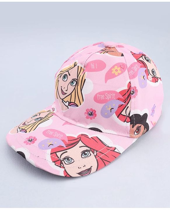 Babyhug Disney Cotton Woven Summer Cap With Disney Princess Print Pink - Diameter 15 cm
