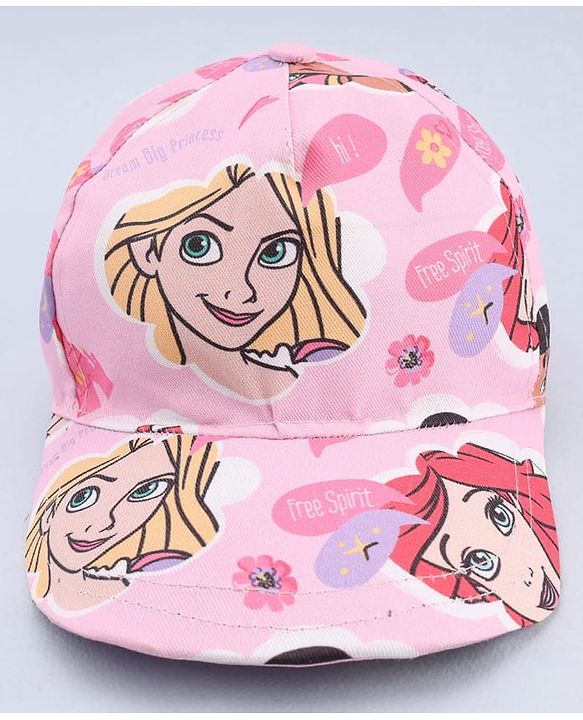 Babyhug Disney Cotton Woven Summer Cap With Disney Princess Print Pink - Diameter 15 cm