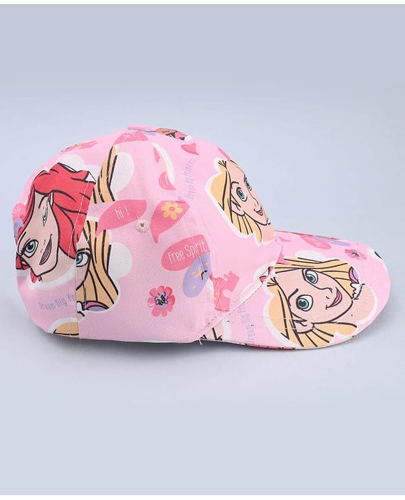 Babyhug Disney Cotton Woven Summer Cap With Disney Princess Print Pink - Diameter 15 cm