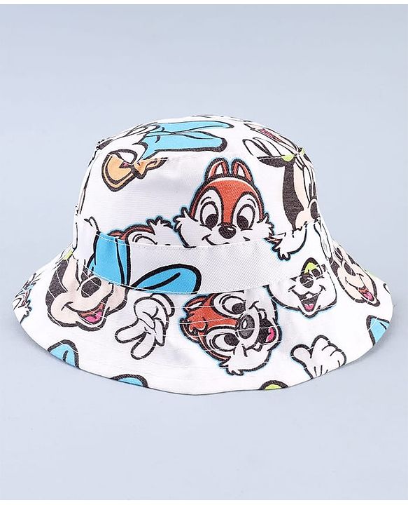 Babyhug Disney Cotton Woven Summer Cap with Minnie Mouse & Friends Print White - Diameter 22 cm