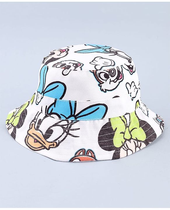Babyhug Disney Cotton Woven Summer Cap with Minnie Mouse & Friends Print White - Diameter 22 cm