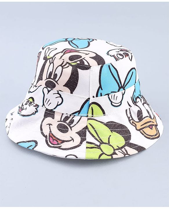 Babyhug Disney Cotton Woven Summer Cap with Minnie Mouse & Friends Print White - Diameter 22 cm
