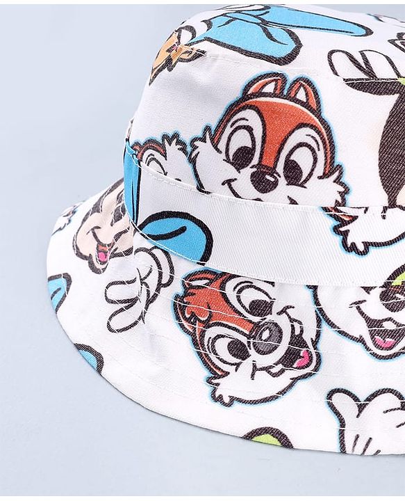 Babyhug Disney Cotton Woven Summer Cap with Minnie Mouse & Friends Print White - Diameter 22 cm