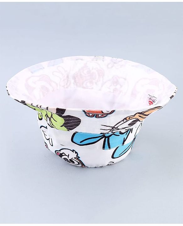 Babyhug Disney Cotton Woven Summer Cap with Minnie Mouse & Friends Print White - Diameter 22 cm