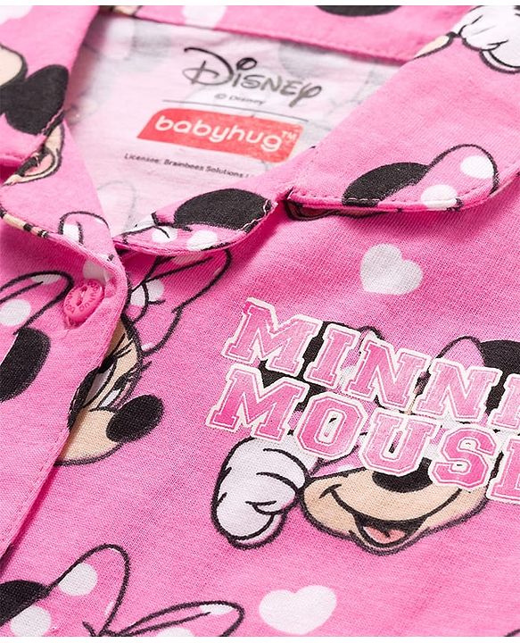 Babyhug Disney Single Jersey knit Half Sleeves Shorts Night suit With Minnie Mouse Print - Pink