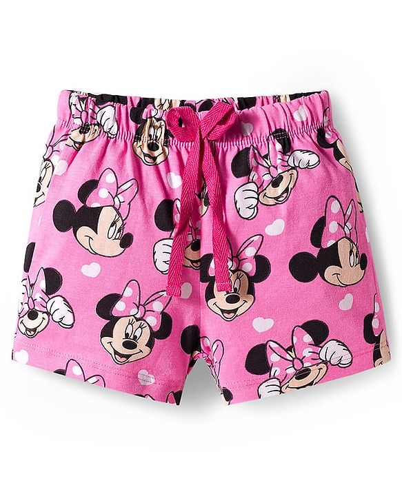Babyhug Disney Single Jersey knit Half Sleeves Shorts Night suit With Minnie Mouse Print - Pink