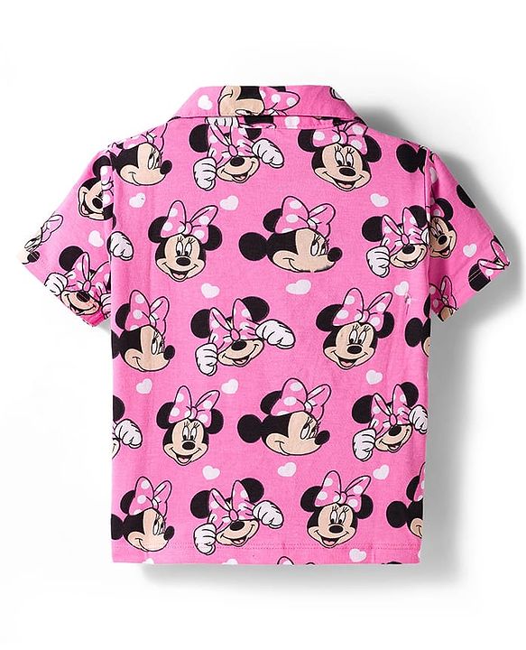 Babyhug Disney Single Jersey knit Half Sleeves Shorts Night suit With Minnie Mouse Print - Pink