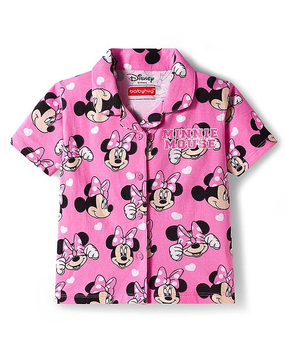 Babyhug Disney Single Jersey knit Half Sleeves Shorts Night suit With Minnie Mouse Print - Pink