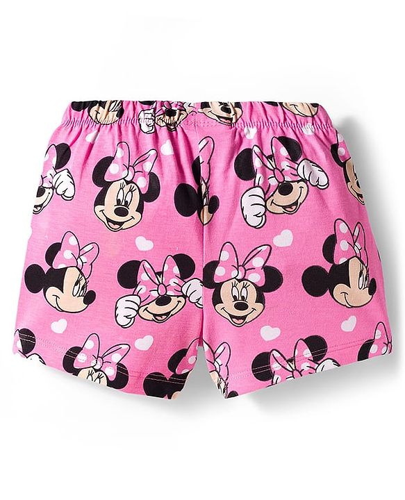 Babyhug Disney Single Jersey knit Half Sleeves Shorts Night suit With Minnie Mouse Print - Pink
