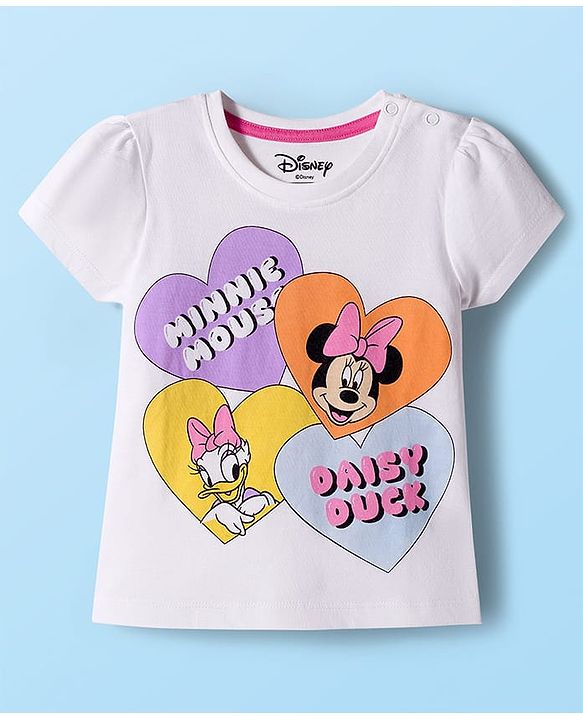 Babyhug Disney Single Jersey Knit Half Sleeves Shorts Night Suit With Minnie & Friends Print - White