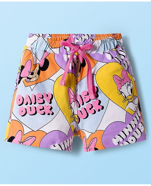 Babyhug Disney Single Jersey Knit Half Sleeves Shorts Night Suit With Minnie & Friends Print - White