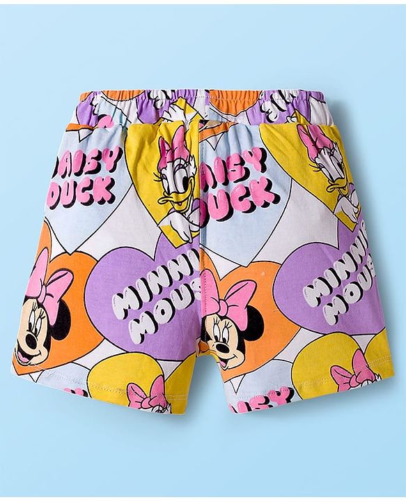 Babyhug Disney Single Jersey Knit Half Sleeves Shorts Night Suit With Minnie & Friends Print - White
