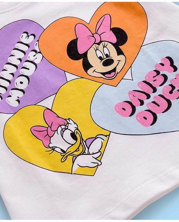Babyhug Disney Single Jersey Knit Half Sleeves Shorts Night Suit With Minnie & Friends Print - White