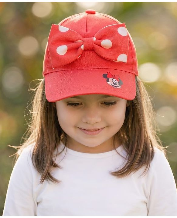 Babyhug Disney Cotton Woven Cap With Mickey Mouse Graphics Red - Diameter 13 cm