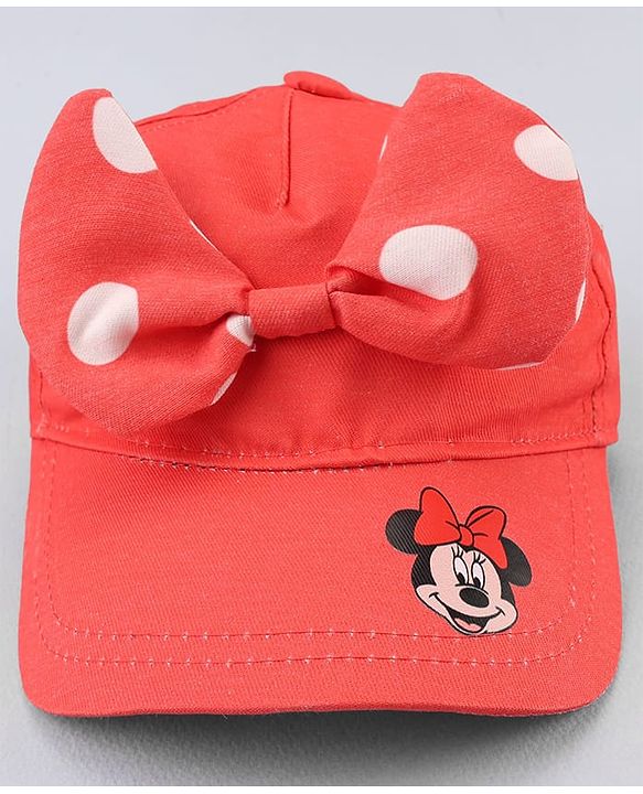 Babyhug Disney Cotton Woven Cap With Mickey Mouse Graphics Red - Diameter 13 cm