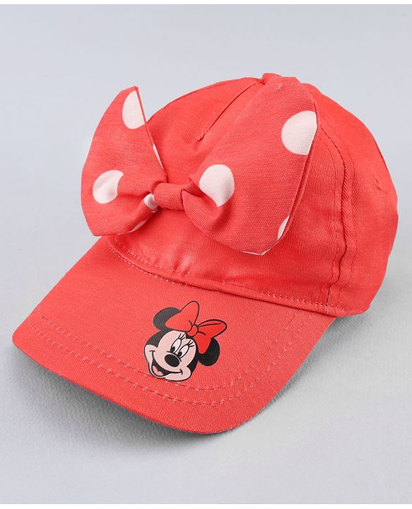 Babyhug Disney Cotton Woven Cap With Mickey Mouse Graphics Red - Diameter 13 cm