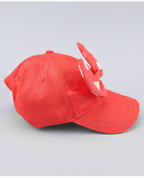 Babyhug Disney Cotton Woven Cap With Mickey Mouse Graphics Red - Diameter 13 cm
