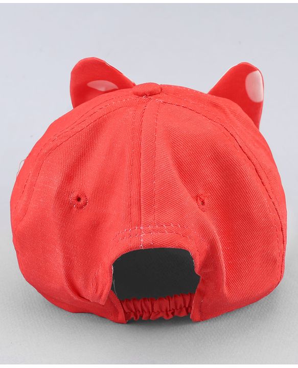 Babyhug Disney Cotton Woven Cap With Mickey Mouse Graphics Red - Diameter 13 cm