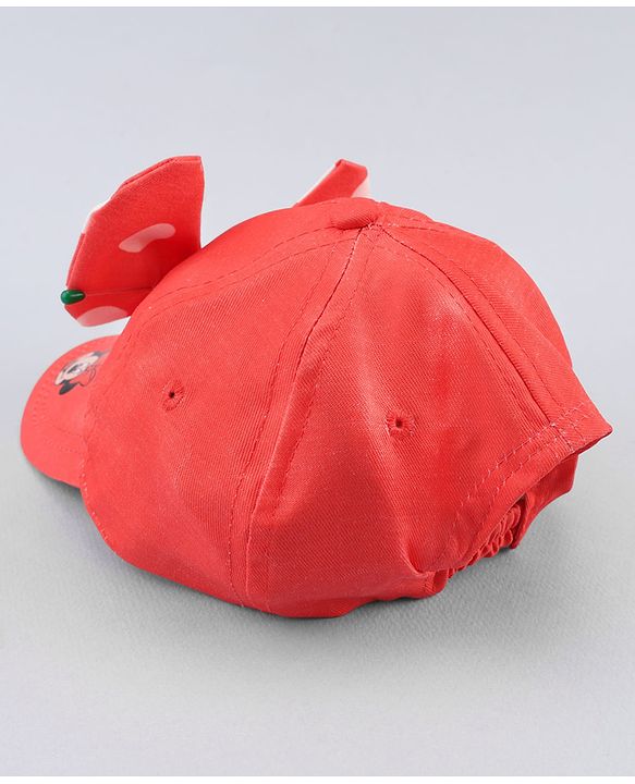 Babyhug Disney Cotton Woven Cap With Mickey Mouse Graphics Red - Diameter 13 cm