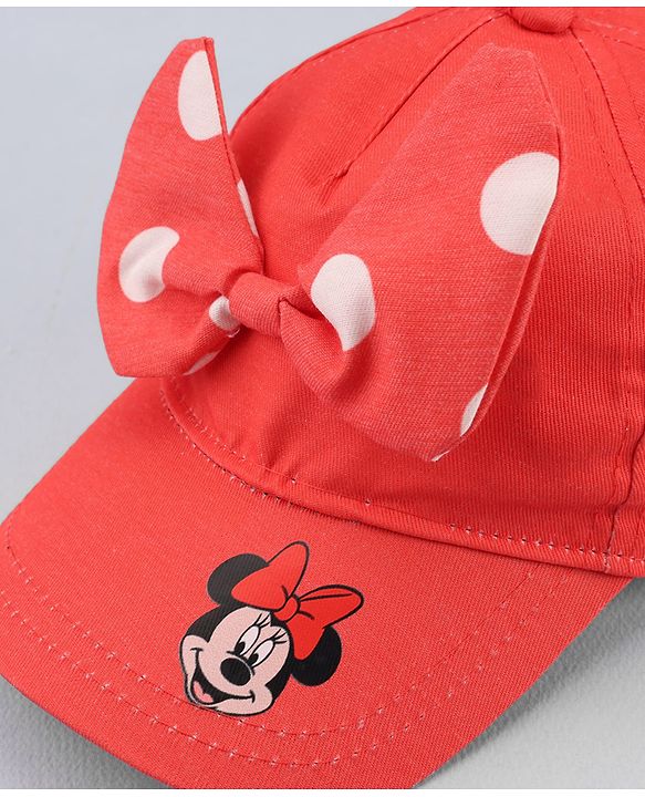 Babyhug Disney Cotton Woven Cap With Mickey Mouse Graphics Red - Diameter 13 cm
