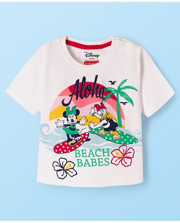 Babyhug Disney Single Jersey Knit Half Sleeves T-Shirt & Skirt Set with Minnie & Friends Graphic - Navy Blue & White